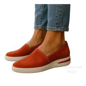 Kenneth Cole Reaction FAY SNEAKERS Coral Suede Slip On Cushioned Wedge Shoe Sz 8